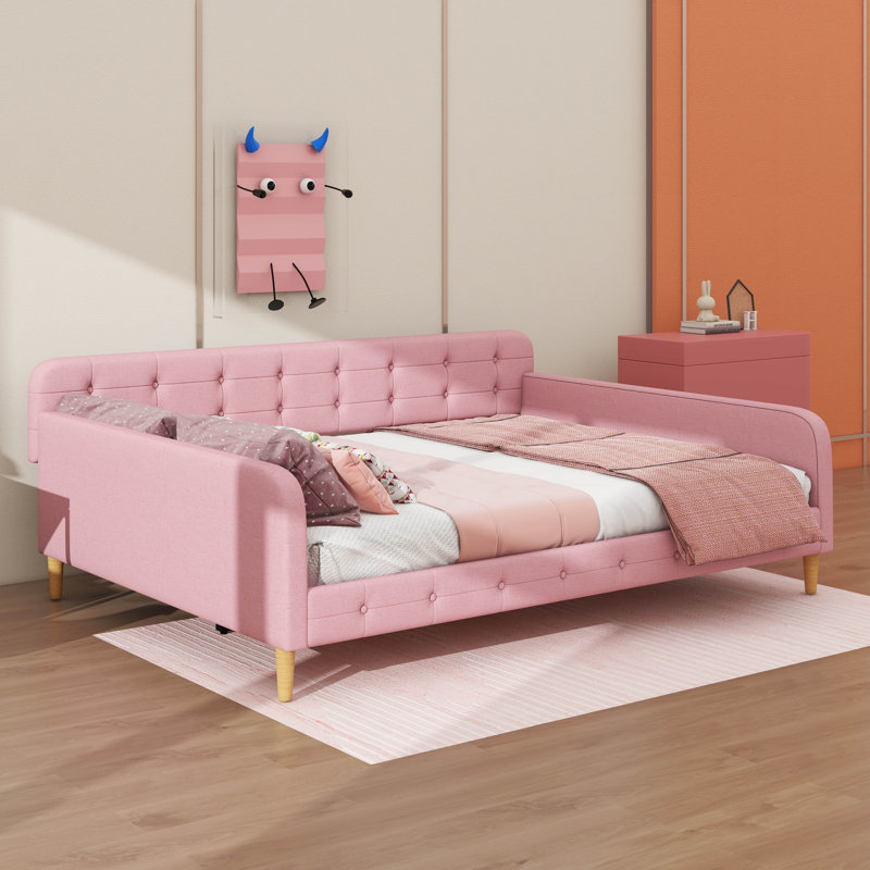 Grand lit de jour recouvert de tissu d'ameublement, Rose