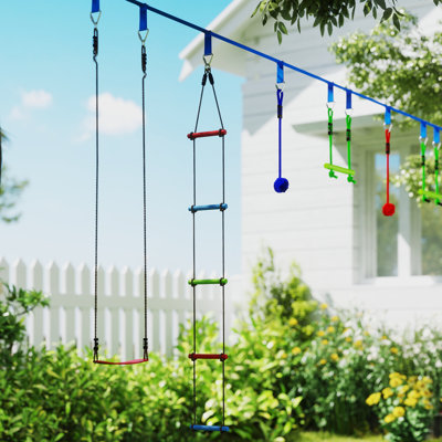 AIYAPLAY Zip Line Kit for Kids, Outdoor Obstacle Course, 10m, Multicoloured
