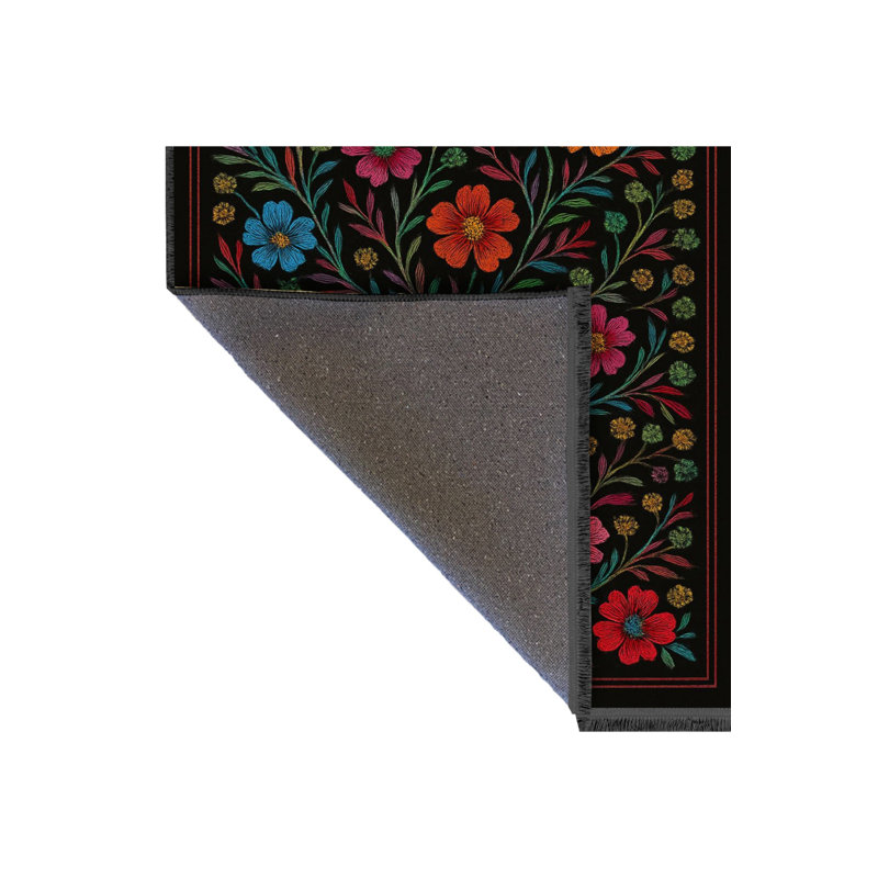 Tapis gris tissé à motif floral lavable Mosso, 3'11" x 5'11"