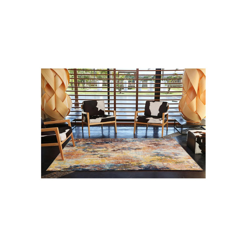 Tapis multicolore à motif abstrait et lavable à la machine, Rectangle 3 pi 3 po x 4 pi 11 po