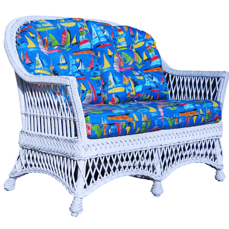 Causeuse à accoudoirs évasés 46 po avec coussins réversibles Calderon, Indigo glamour, Blanc