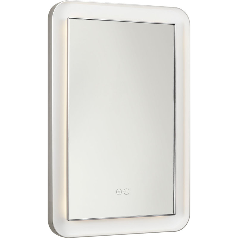 Chopin Rectangular Illuminated Mirror, Polished Nickel, 27" H x 18" W x 1.5" D