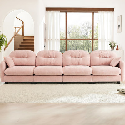 Canapé modulaire à quatre places en chenille rose avec combinaison flexible, mousse haute densité, coussins, 2 coussins décoratifs pour chambre à coucher, aménagement, éponge de résilience, espaces de lecture