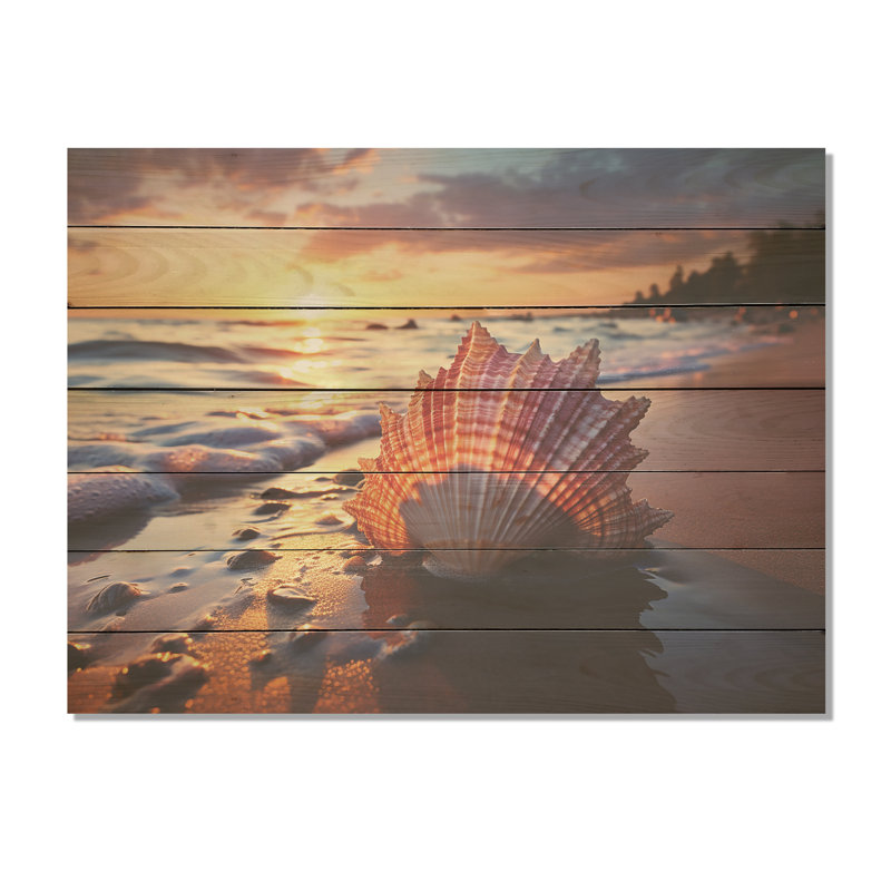 Sunset Shoreline Treasures II - plage sur bois, H 10 po x l 20 po