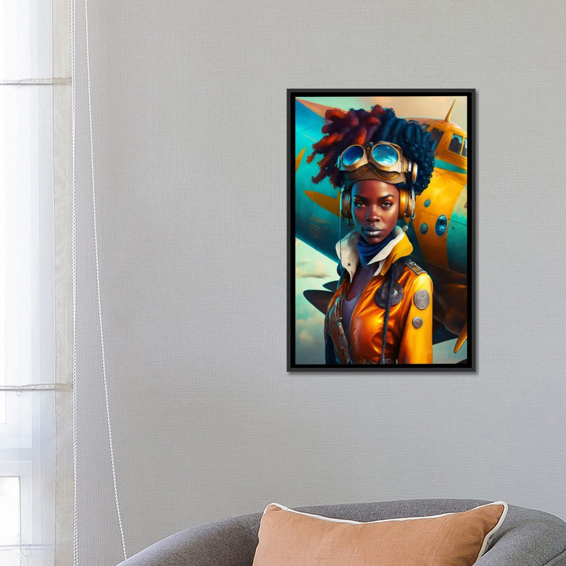 Afrofuturist, femme africaine pilote I, Format, H 26 po x l 18 po