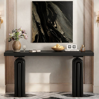 Elegant Console Table With Curved Silhouette & Linear Edges