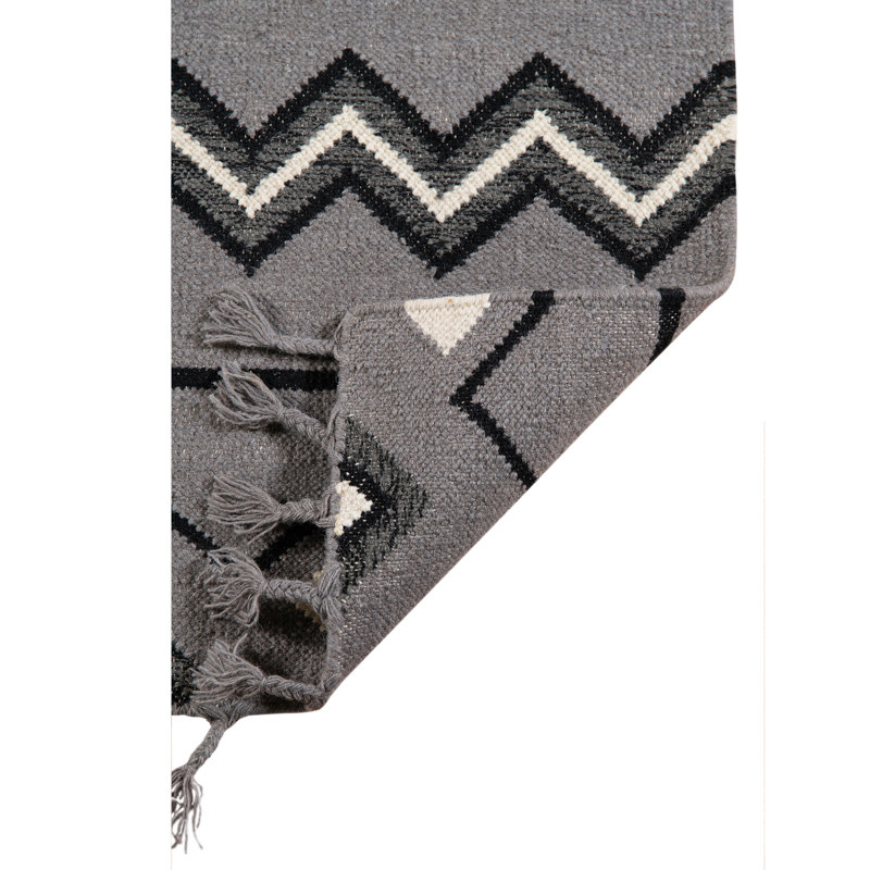 Gray Geometric Flat Woven Wool Rectangular Area Rug 2' x 3'