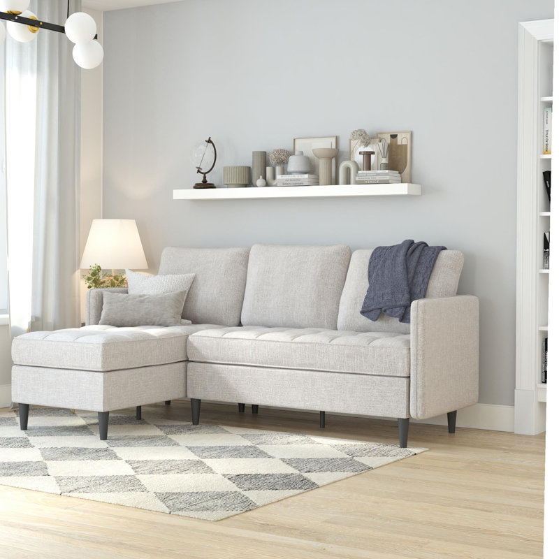 Canapé modulaire avec méridienne de rangement Chineta, Polyester avoine