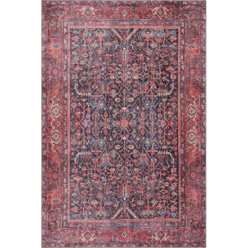Tapis rouge à motif tissé rétro, Rectangle 3 pi 10 po x 5 pi 3 po