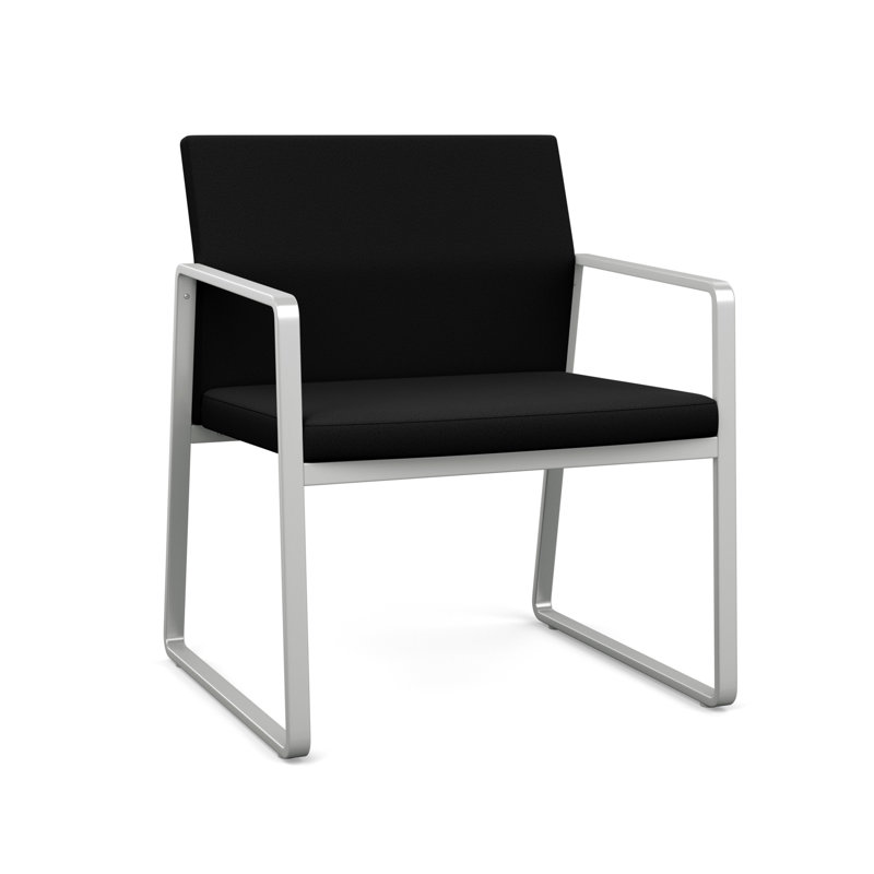 Chaise d'invité surdimensionnée Gansett, Argent, Portes ouvertes en tissu noir