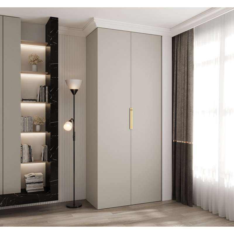 Wardrobe Moko 4, Cashmere/Gold, 245,5cm H x 100cm W x 40cm D