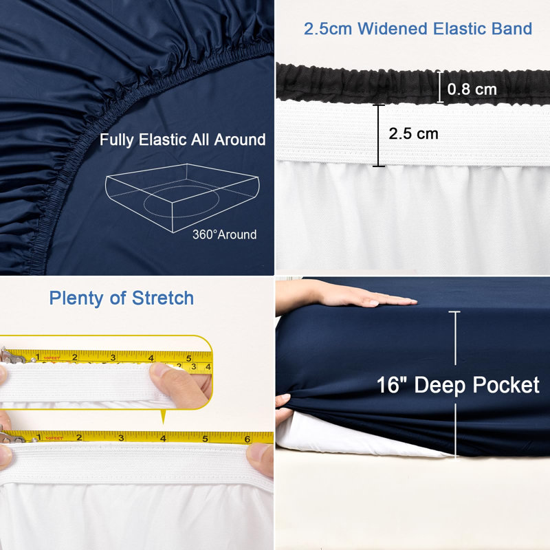 PHF 100% Rayon Derived from Bamboo Fitted Sheet, 16" Deep Pocket,2.5cm Wider Strong Elastic Easy Fit, Breathable Silky Soft Skin-Friendly for Hot Sleeper