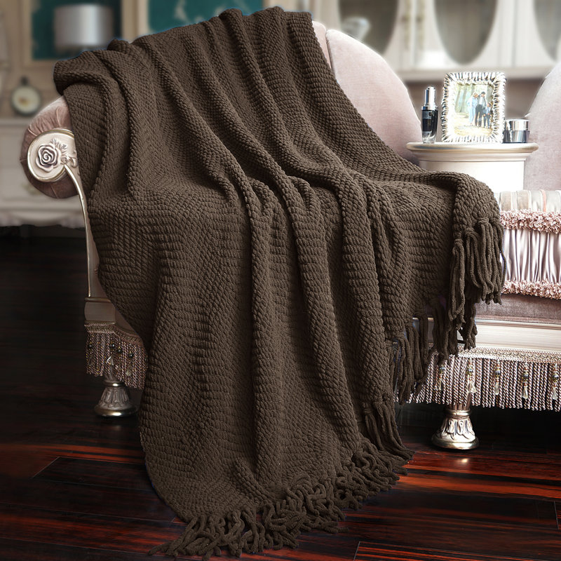 Jeté en tricot de tweed, Brun, 60 po x 80 po