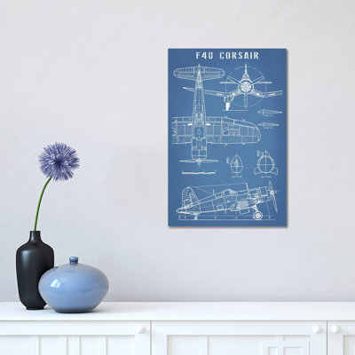 F4U Corsair, rétro, avion bleu marine par Action Blueprints - impression sur toile tendue