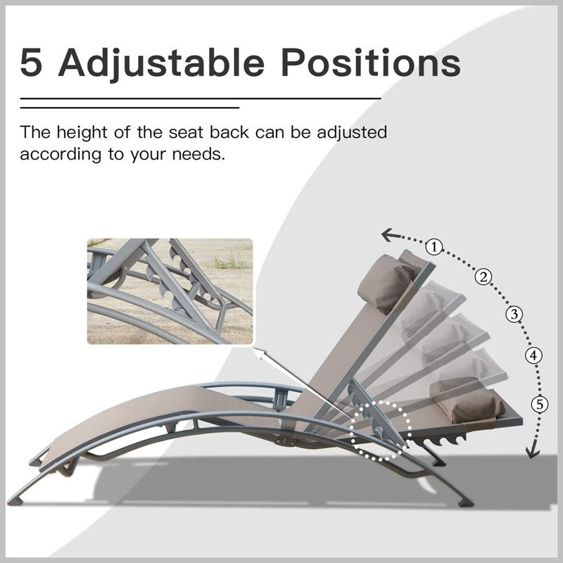 Ensemble moderne de 2 chaises de patio inclinables avec dossier réglable et coussin amovible, Kaki