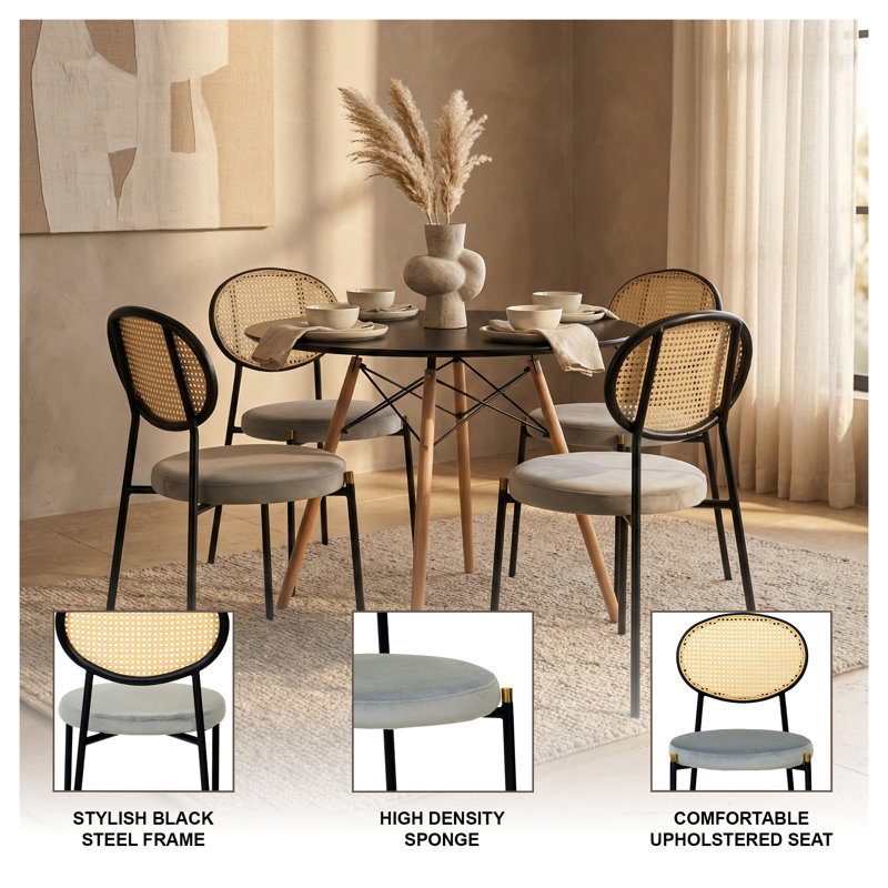 Dover 5-Piece Dining Set – Round MDF Top Table & 4 Upholstered Dining Side Chairs, Modern Dining Furniture For Kitchen And Home