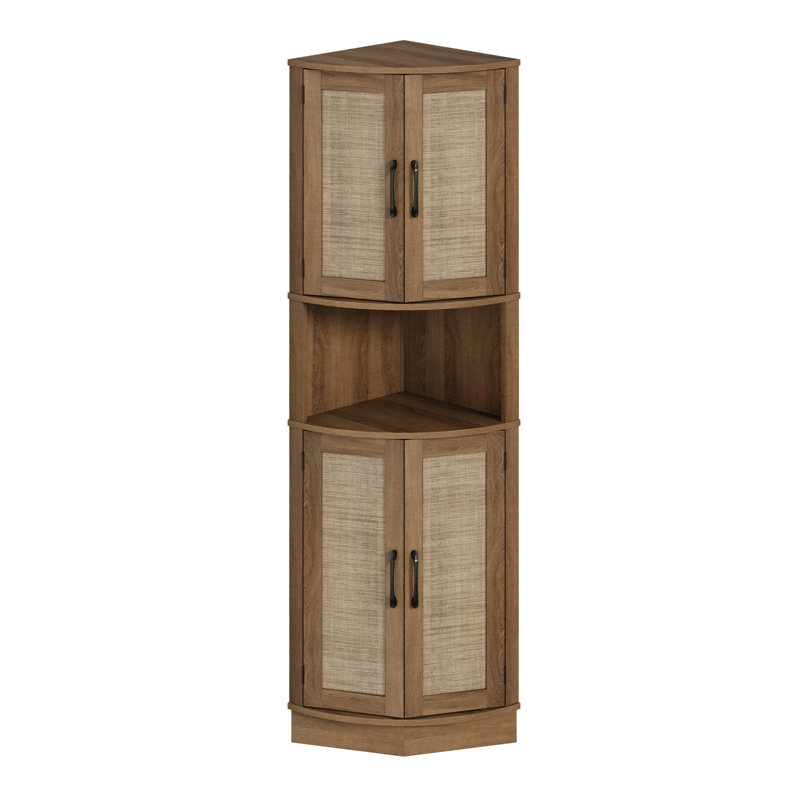 64.7''H Corner Cabinet with Rattan Door