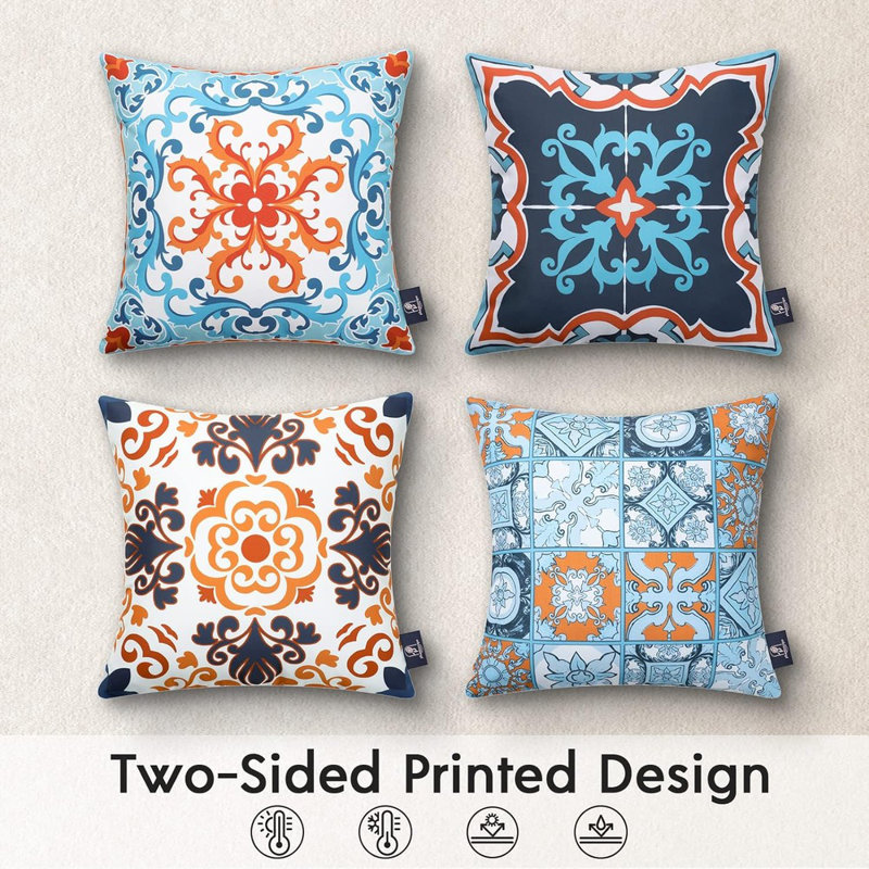 Housse de coussin intérieur / extérieur, Bleu/orange