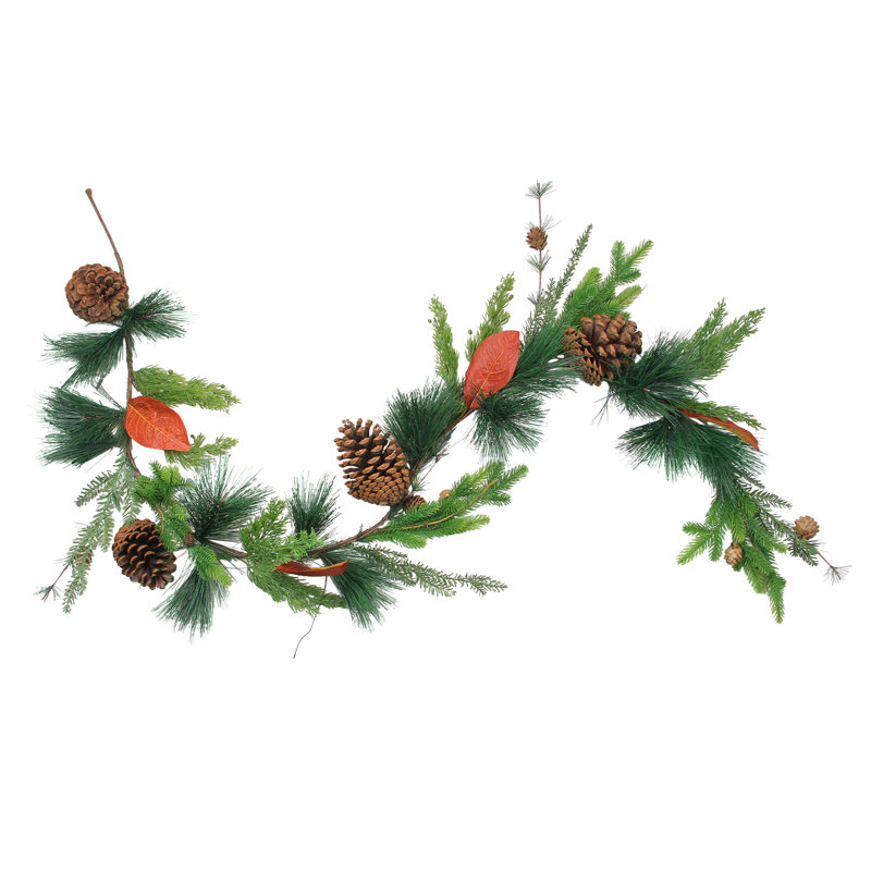 Guirlande de Noël 5 pi x 5 po avec pommes de pin vertes et brunes - non éclairées