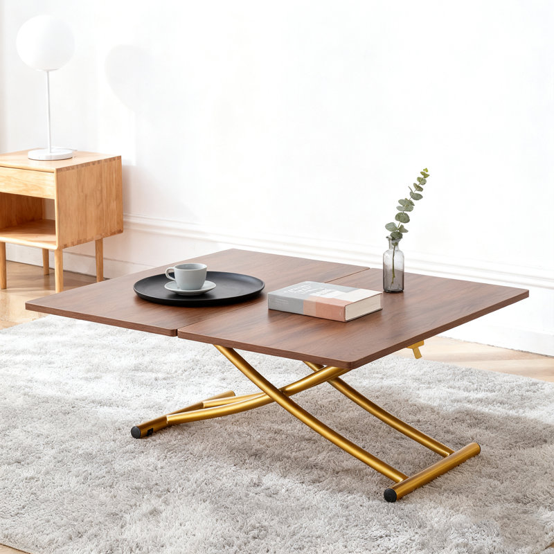 Table basse à hauteur ajustable avec pieds en métal, Noyer