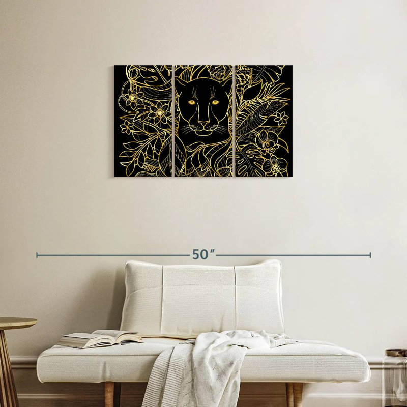Floral Black Panther, 20" H x 33" W