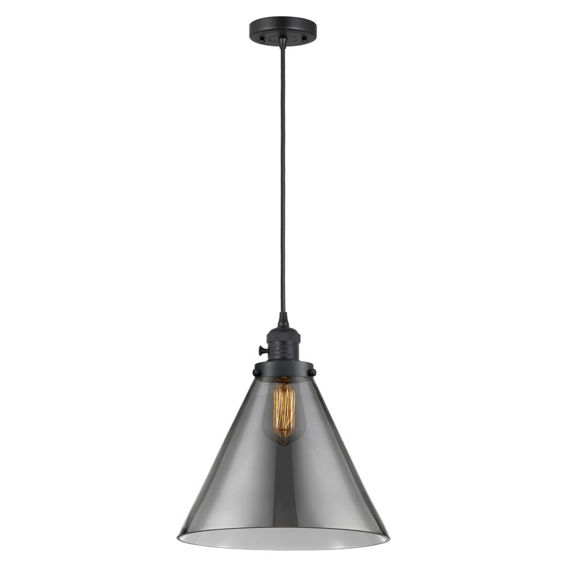 Luminaire suspendu en forme de globe à 1 lumière Anisley, Plaqué couleur fumée, H 14,13 po x l 12 po x P 12 po, Noir mat