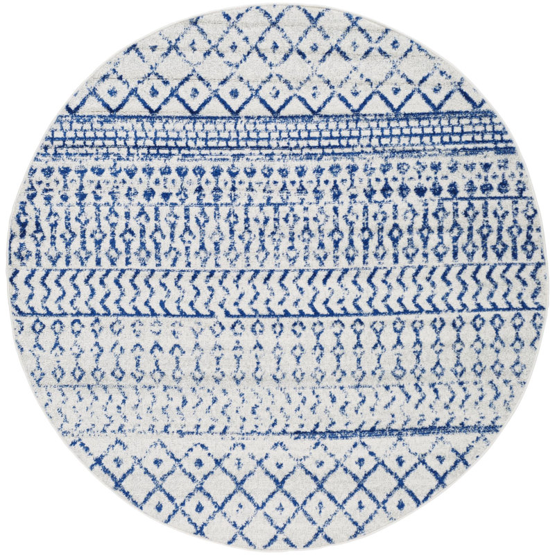 Bernhard Global Blue/Ivory Area Rug, Round 10'