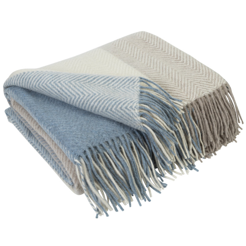 Merino Wool Blanket Gurekam, White/Blue