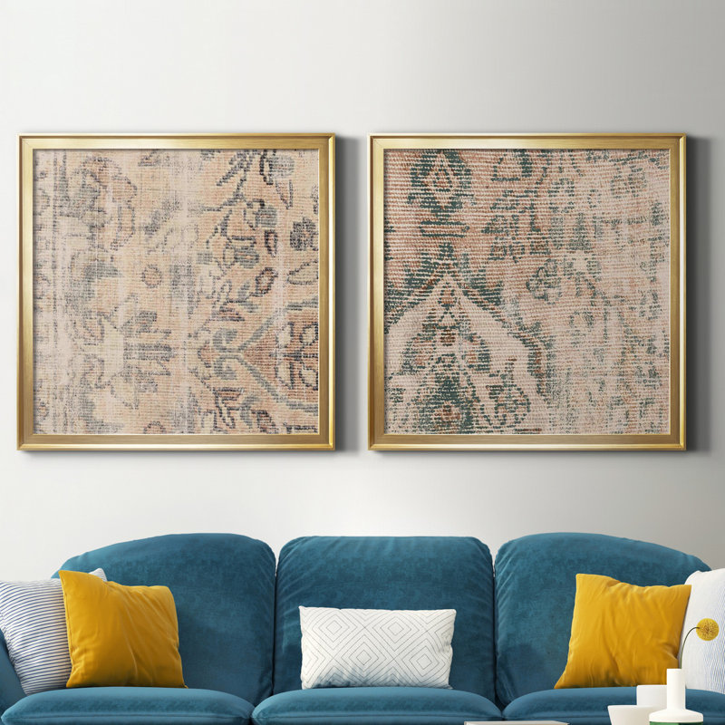 «Faded Textile I», ensemble de 2 reproductions d'art sur toiles encadrées, H 30,5 po x l 61 po x P 1,5 po, Pas de tapis
