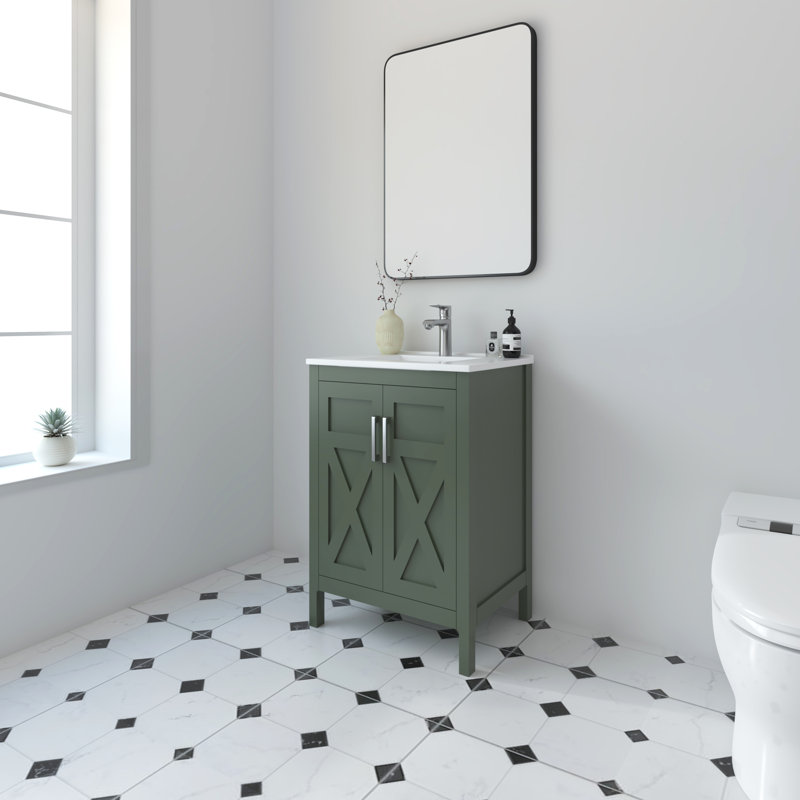 Amandie 24 in. Single Sink Freestanding Bath Vanity in Forest Green with White Ceramic Top, Forest Green