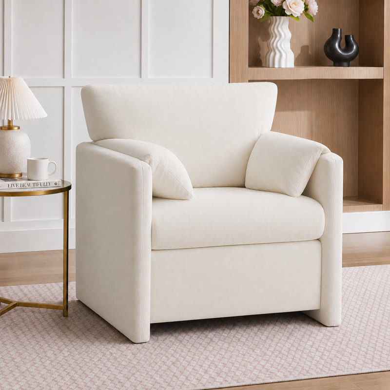 Fauteuil d'appoint surdimensionné en chenille 32,7 po, Beige