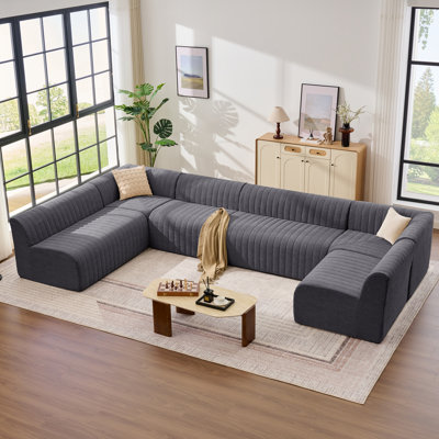 157.6" Upholstered Sectional Oversized Chenille Modular Sofa Compression U Shaped Banquette Sofa Dining Booth