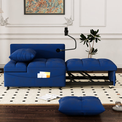 Velours bleu moderne - dossier réglable, port, support pour téléphone pivotant, haut de gamme, 3 options de longueur, 105 à 180 degrés et support