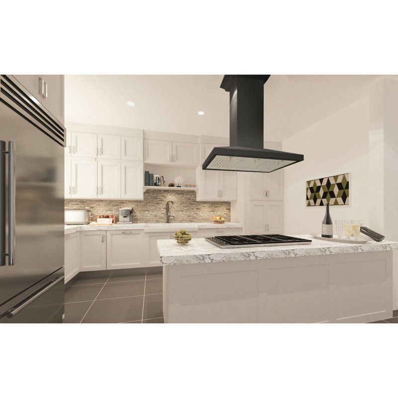30" Wood 400 CFM Convertible Island Range Hood, Black
