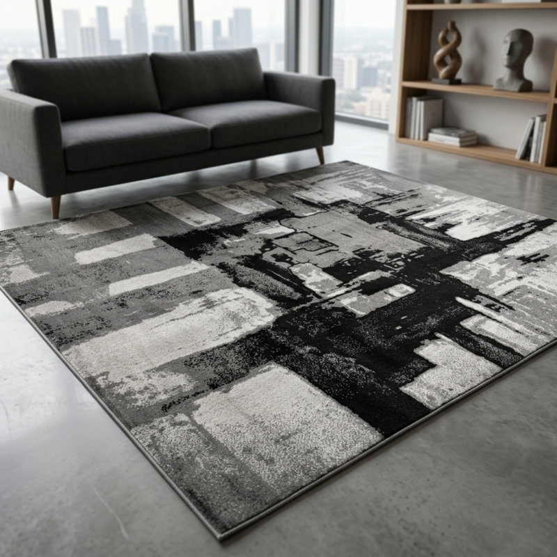 Abstract Area Rug, Rectangle 200 x 290 cm, Black