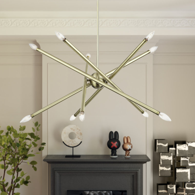 Grand lustre 10 lumières en chrome noir, Laiton antique