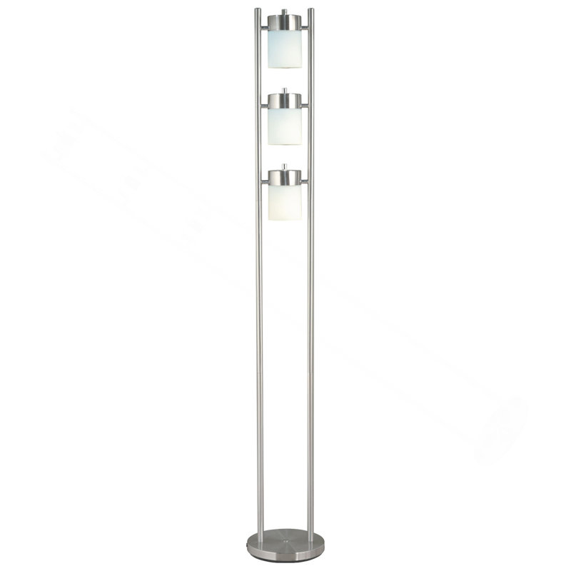 H 65 po À 3 TÊTES DE BLANC AVEC LAMPE DE SOL À DEUX MODES RÉGLABLES