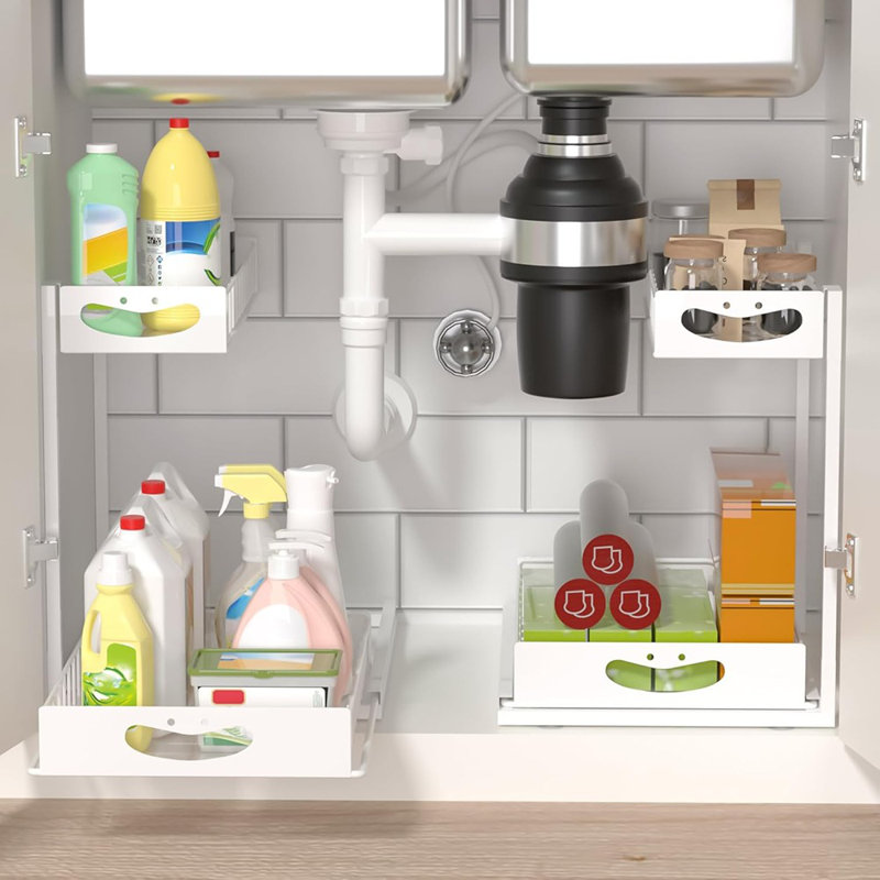 2-Pack 2-Tier Under Sink Pull-Out Organizer For Kitchen And Bathroom, White