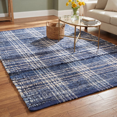 Denim Plaid Hand-Woven Cotton Rug