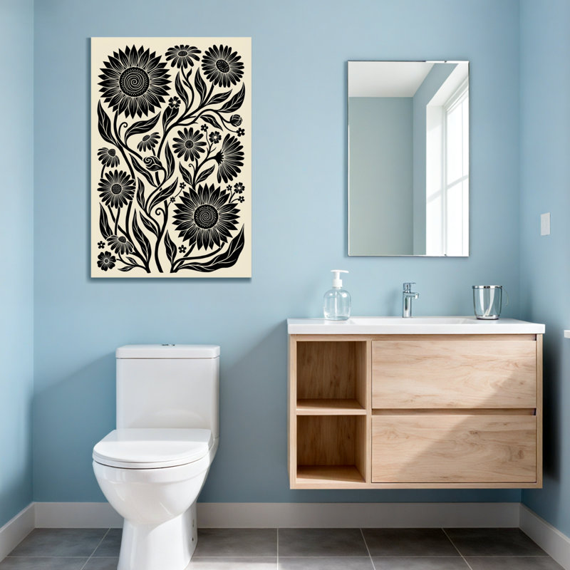 Plantes et fleurs, art floral noir et blanc, H 18 po x l 12 po