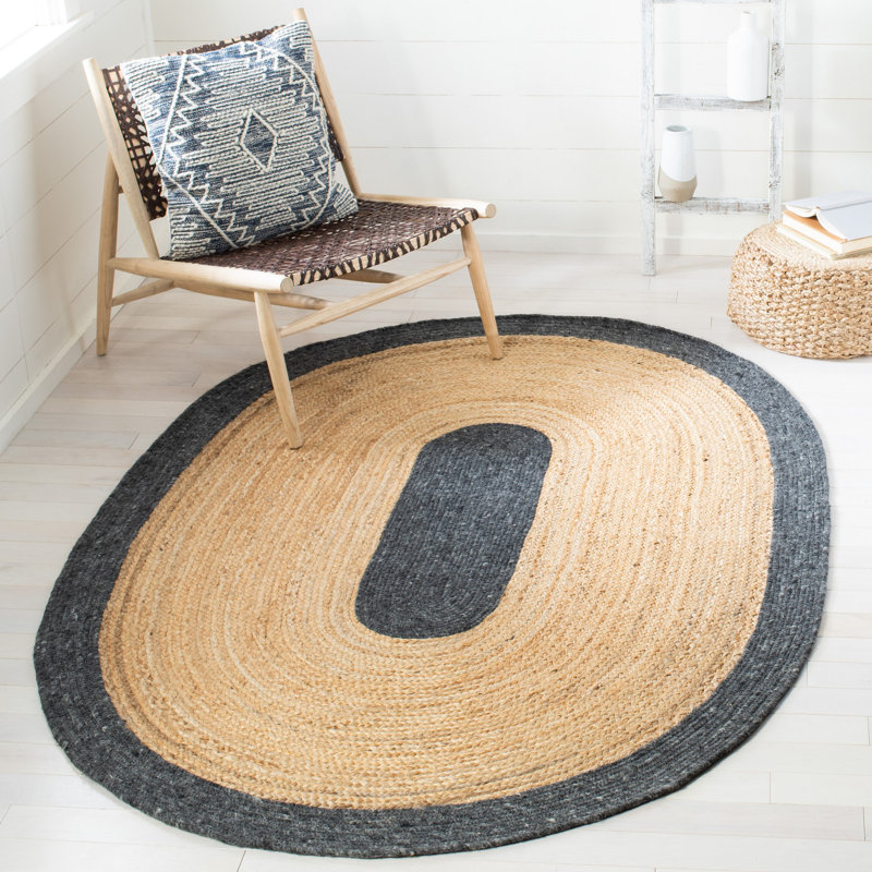 Nowell Hand Woven Jute/Wool/Cotton Rug in Gold, Oval 4' x 6'