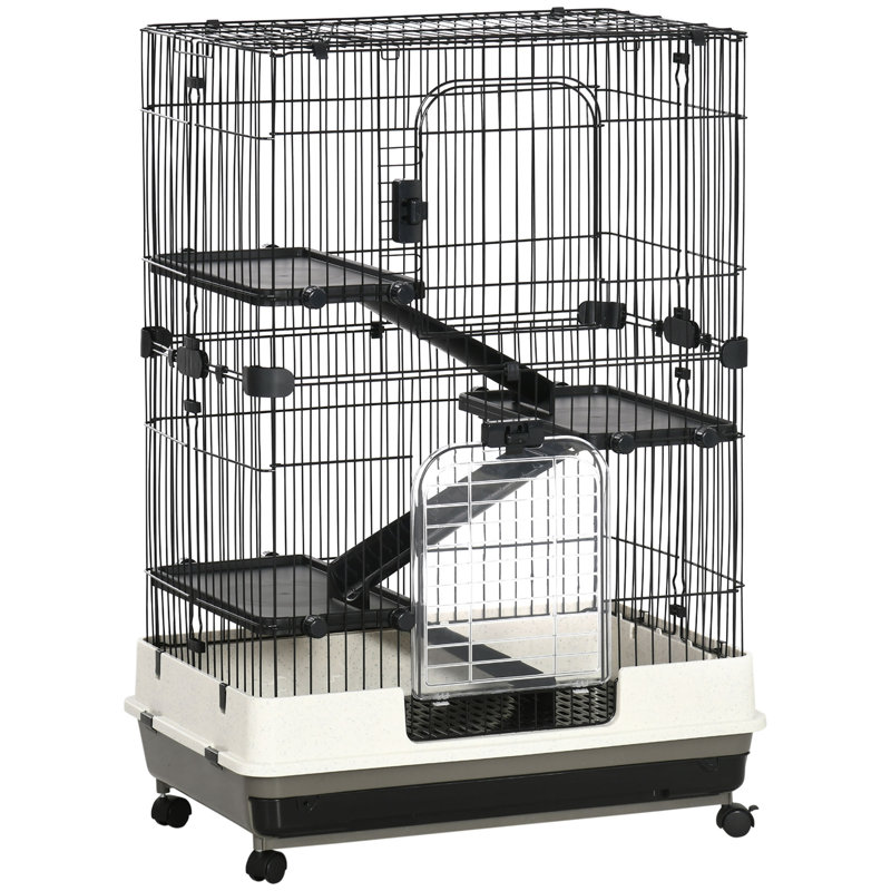 Cage à 4 niveaux pour petits animaux avec roulettes, plateau amovible, plateforme et rampe pour lapin, chinchillas