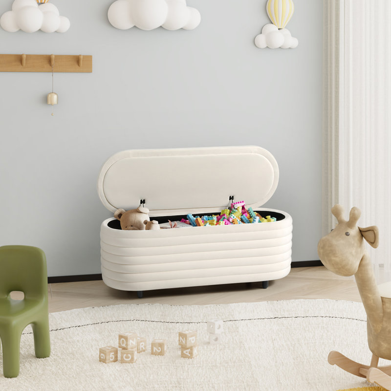 Banc de rangement rembourré en polyester Farrah, Ivoire, H 18,1 po x l 42,5 po x P 17 po