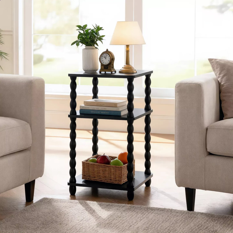 Table d'appoint en bois avec tablette de rangement, table de chevet multi-usage en chêne noir rustique brun pour le salon, la chambre, le bureau et les petits espaces