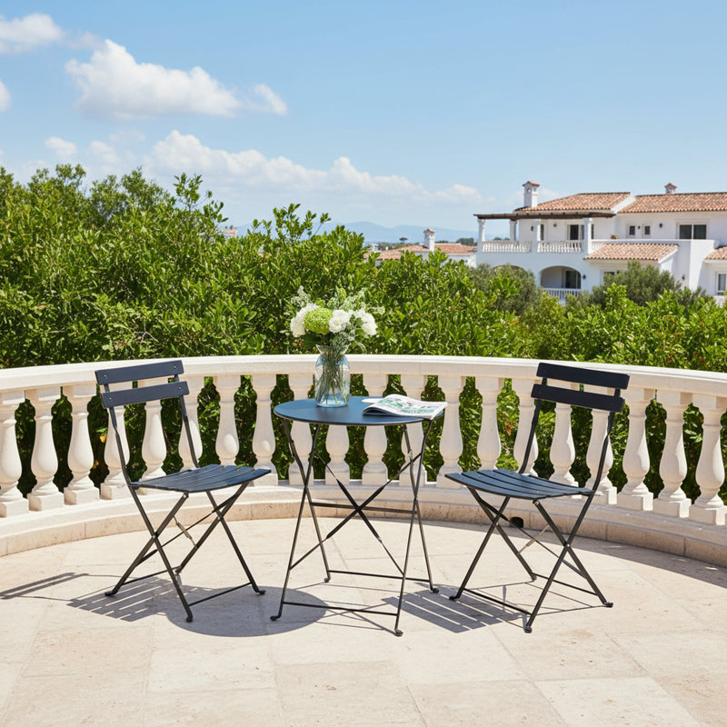 Leen 2 - Person Patio Dining Set with Round Table, Black