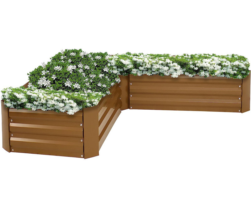 Lit de jardin surélevé en acier galvanisé en forme de L Katherynn - 59,5 po x 59,5 po x 11,75 po, brun, Brun