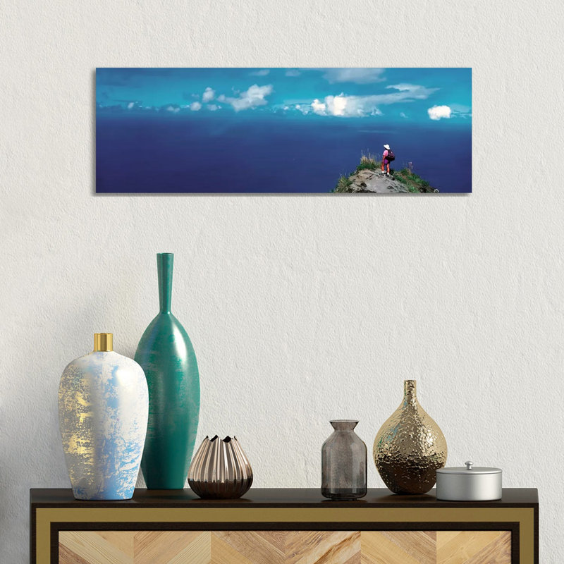 Hiker Pali Kokee State Park Kauai HI USA - Wrapped Canvas Panoramic Print, 30.48 cm H x 91.44 cm W x 1.91 cm D