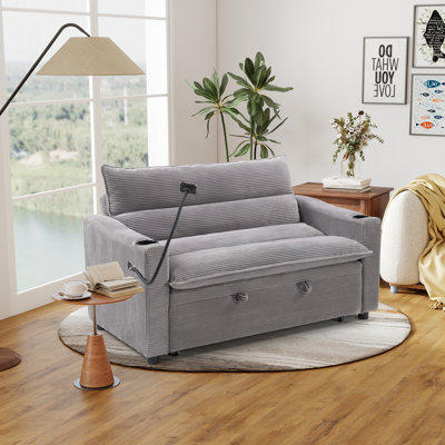 56.3'' Wide Modern 3-In-1 Convertible Sleeper Sofa Bed With Phone Holder And Cup Holders