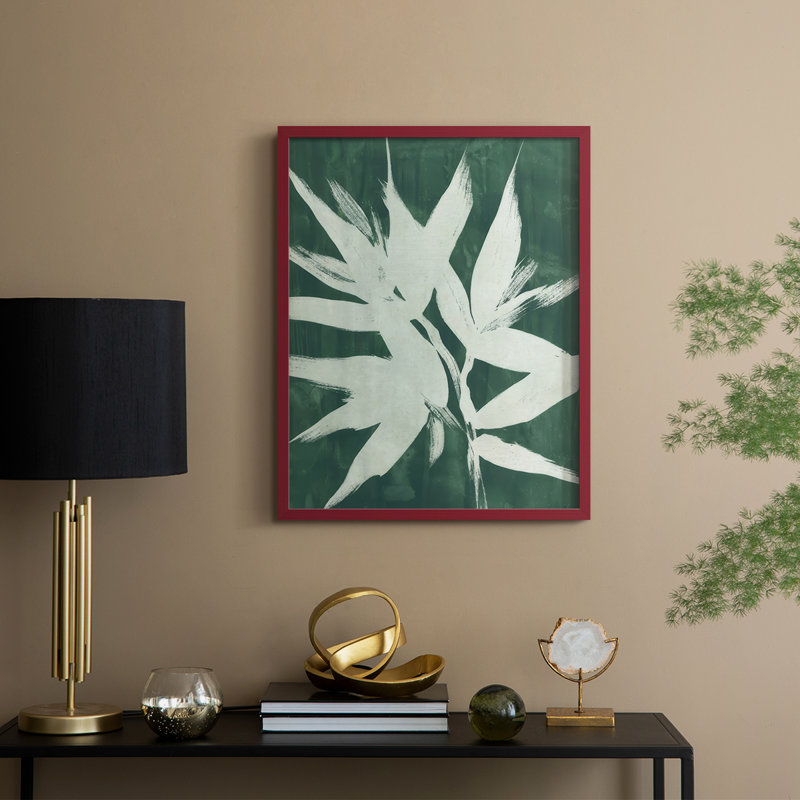 «Water Palm Fossil III», reproduction encadrée - bois massif, H 11 po x l 9 po, Rouge