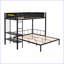 Lit superposé simple au-dessus d'un lit double en métal avec lit double séparé, tablettes à 2 niveaux, panneau quadrillé et amp; Garde-corps PVC-coated polyester - noir, lattes sans bruit